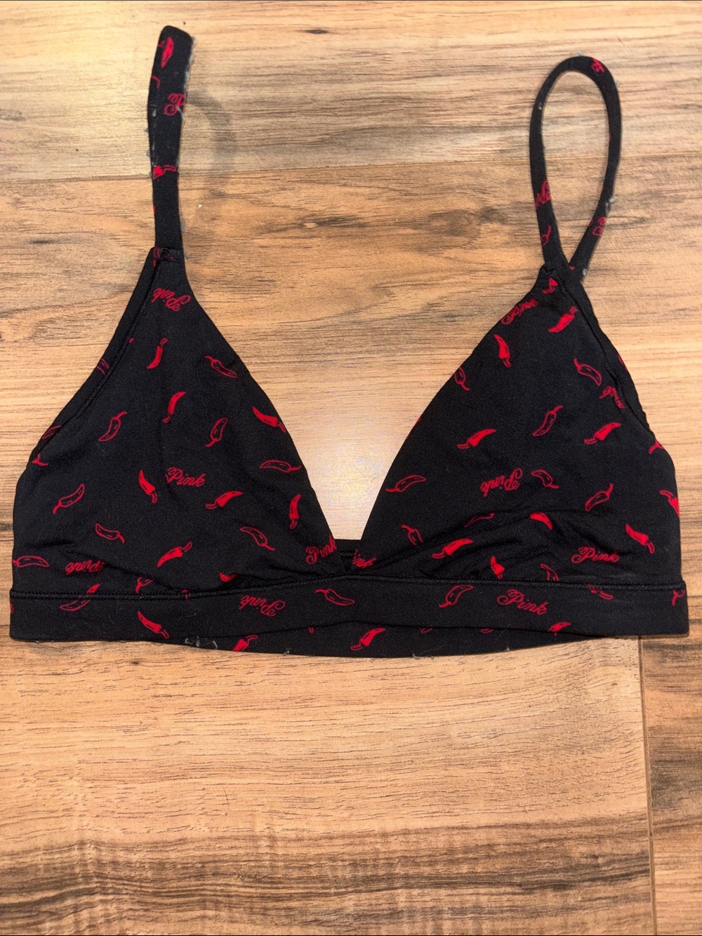 PINK Victoria's Secret Black Bralette with Red Print